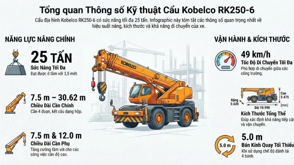 Cẩu lốp 25 tấn nhập nhật RK250-6 đời 2004