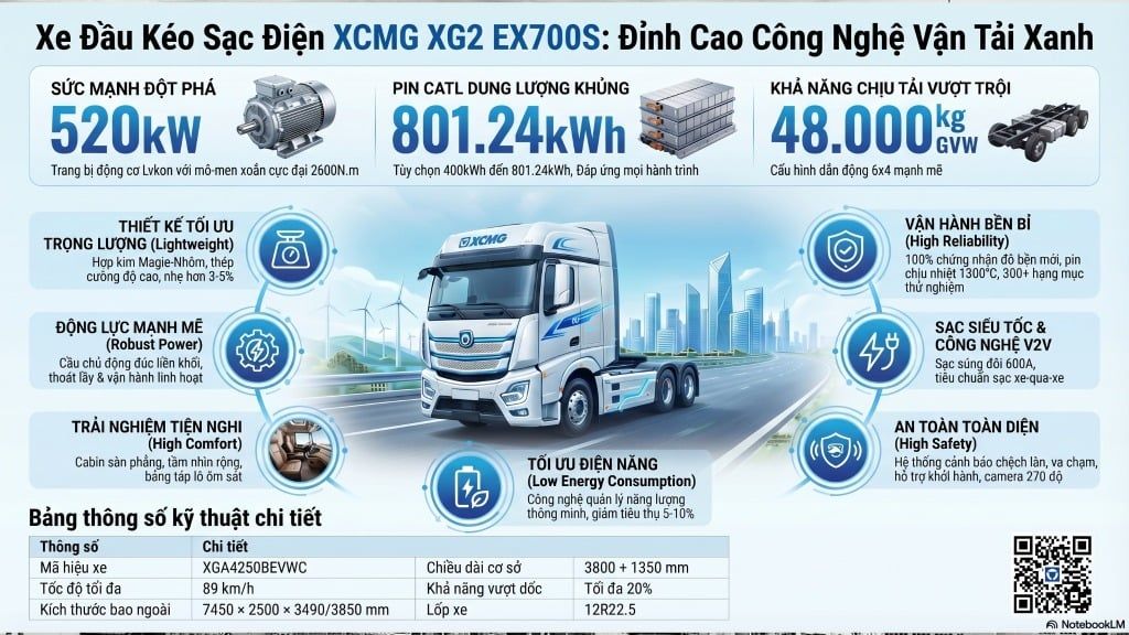 Thông số tổng quát xe đầu kéo điện XCMG EX700S