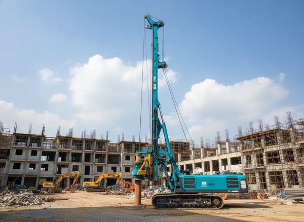 [Hình ảnh minh họa máy khoan Sunward đang thi công trên nền đất yếu, có bảng điều khiển hiển thị thông số]