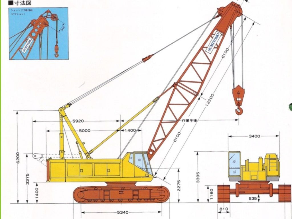 Kích thước Cẩu xích 80 tấn Sumitomo SC800 đời 1994 nhập Hàn