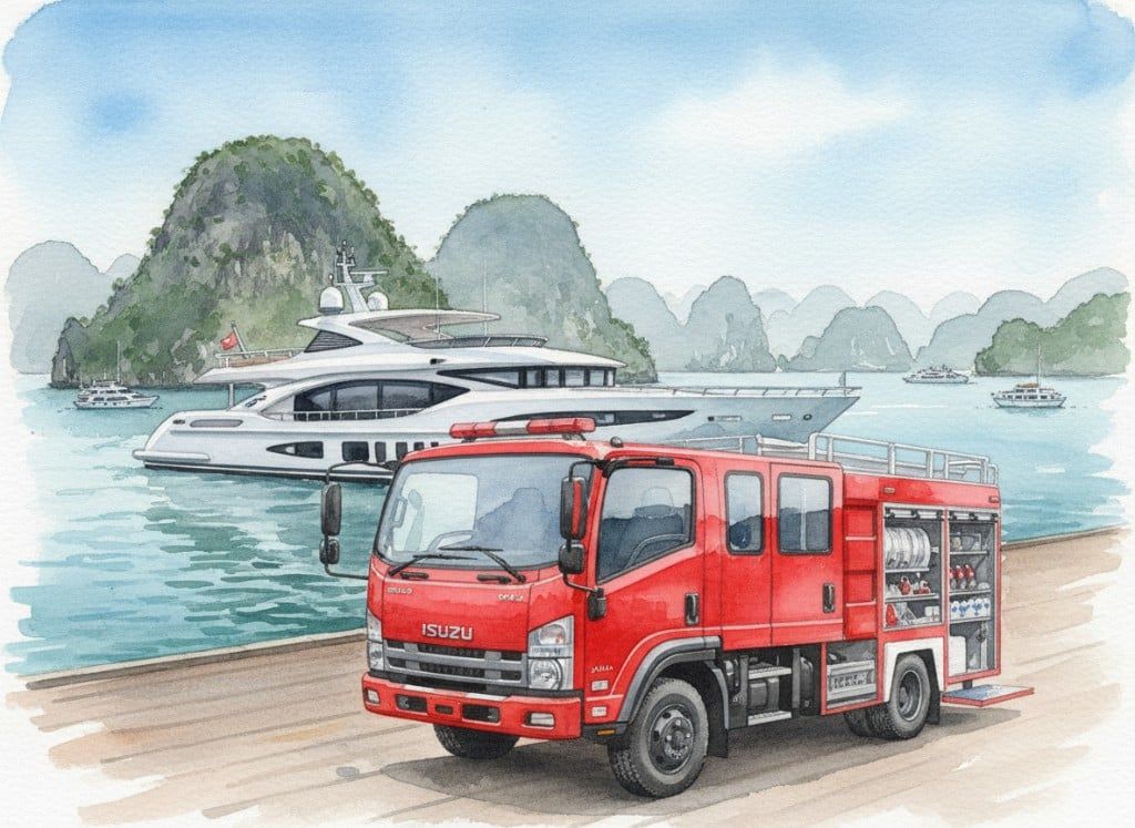 Xe chữa cháy Isuzu 4,2 khối FRR90HE5 – téc SUS304, bơm Ebara 2.400 lít/phút