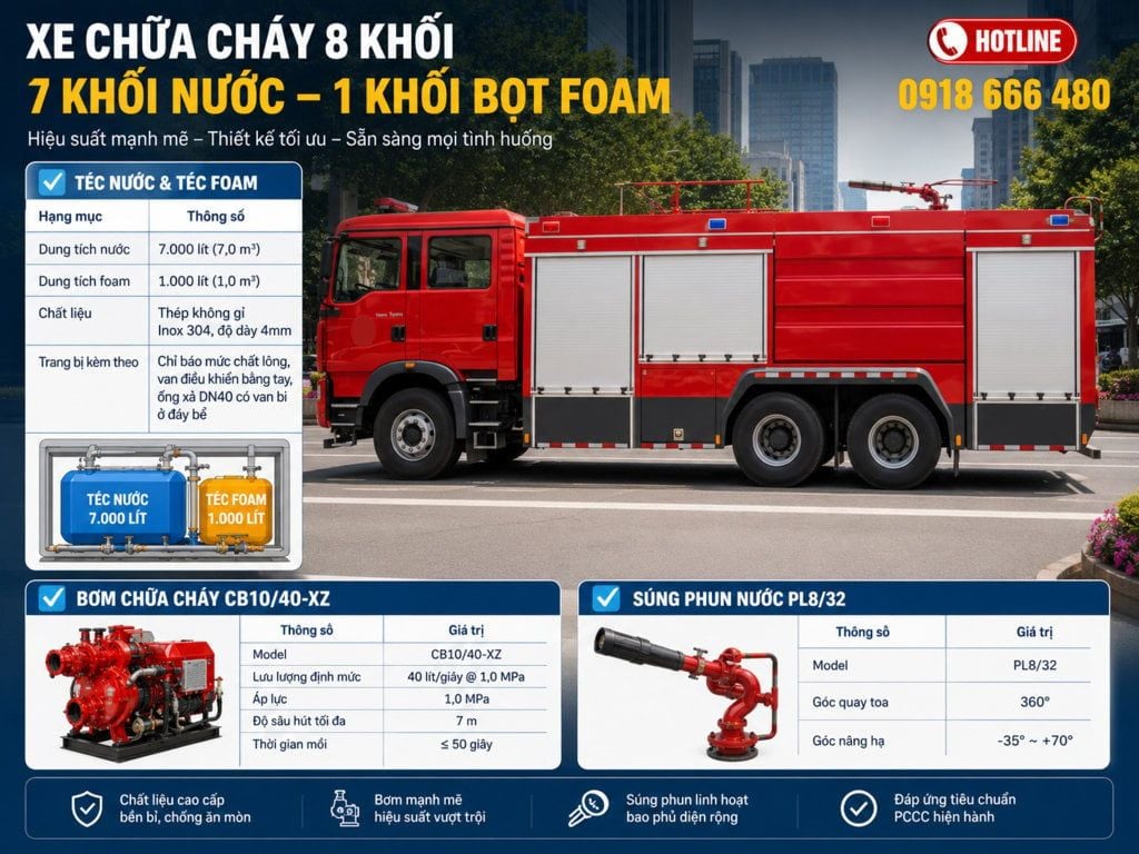 Xe chữa cháy 8 khối Dongfeng 8000 lít nhập khẩu