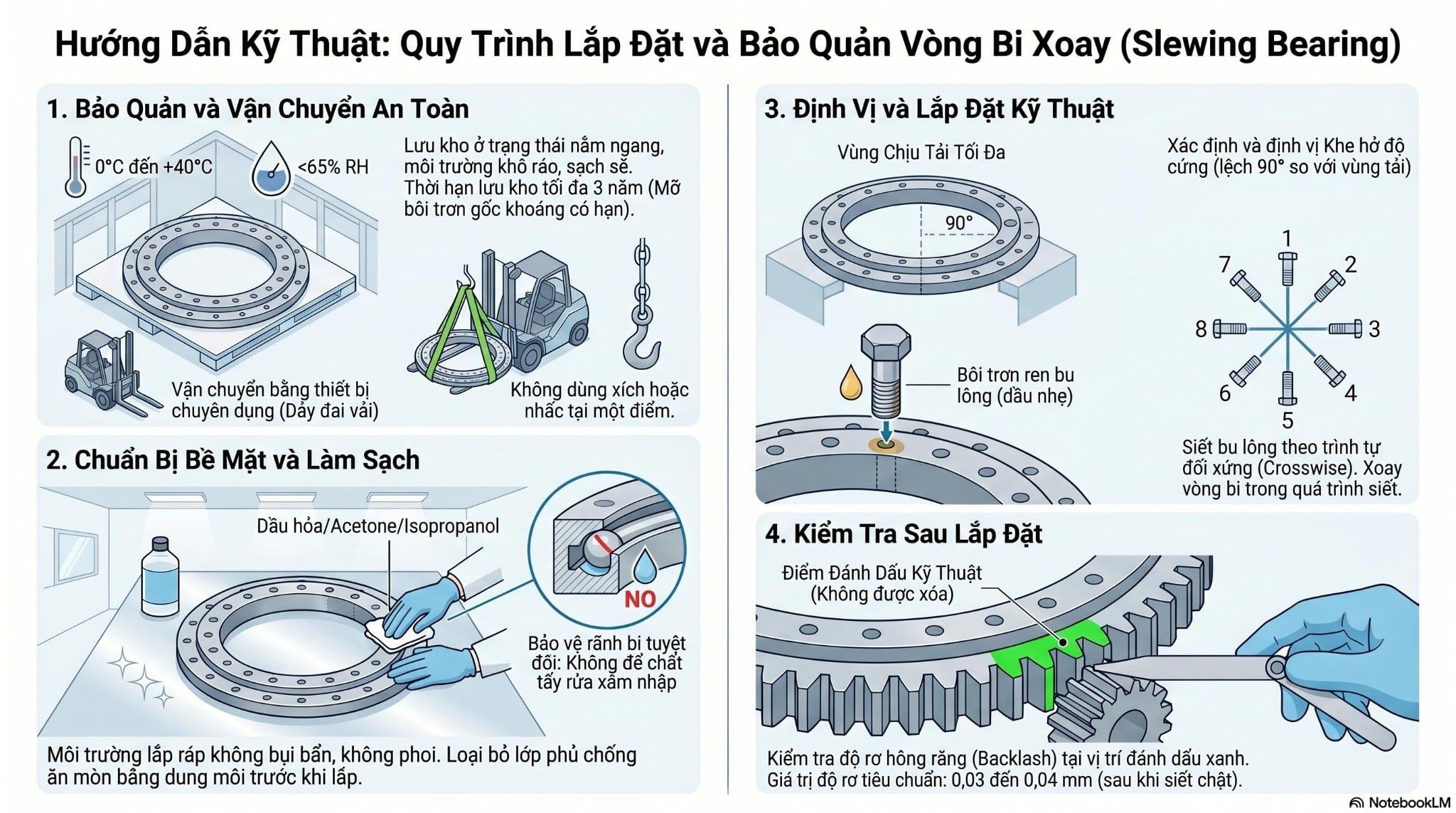Quy trình lắp đặt tổng hợp mâm quay toa cần cẩu
