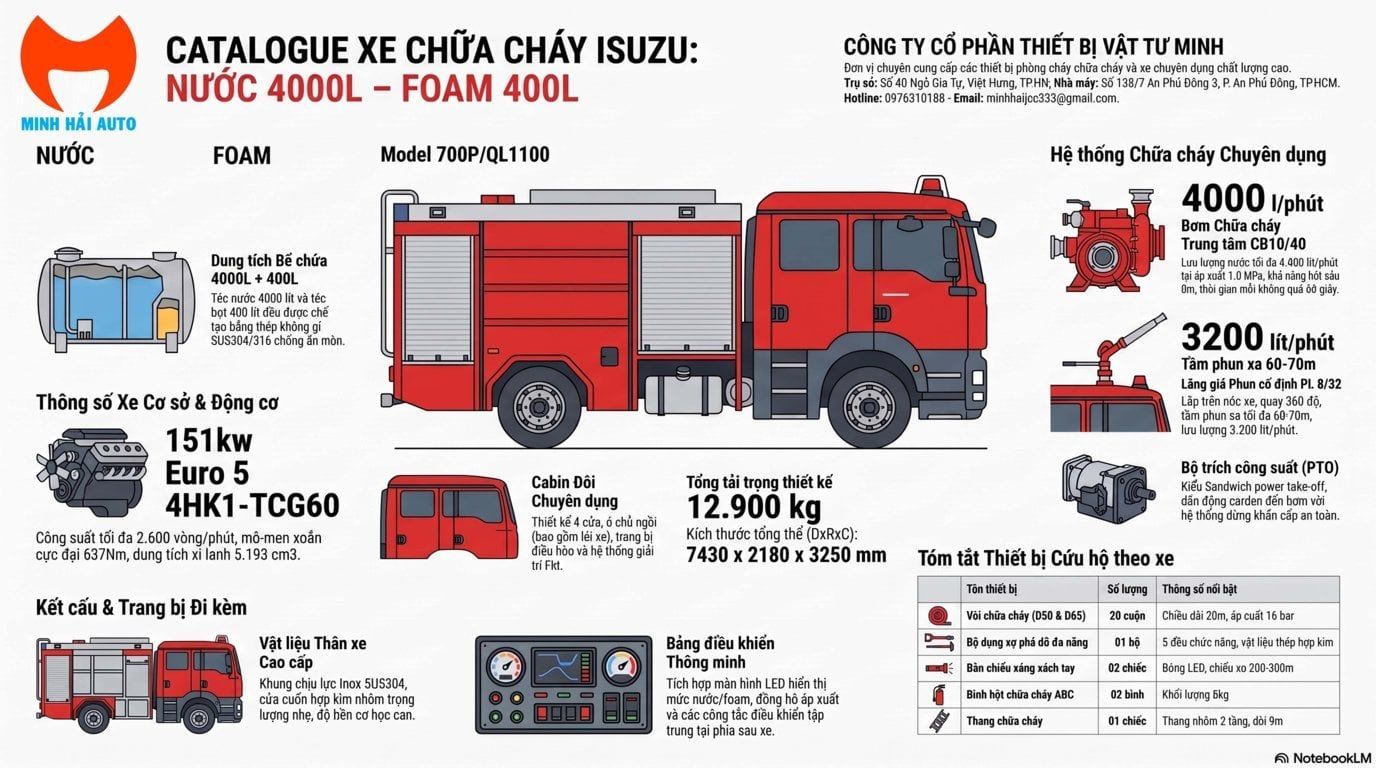 Xe chữa cháy Isuzu nhập khẩu 4 khối cabin đôi