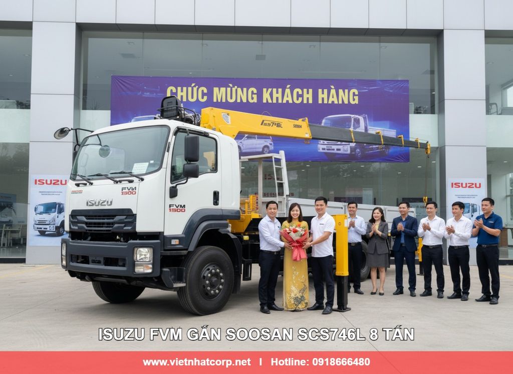 Xe tải gắn cẩu 8 tấn Soosan SCS746L nền xe Isuzu FVM 15 tấn