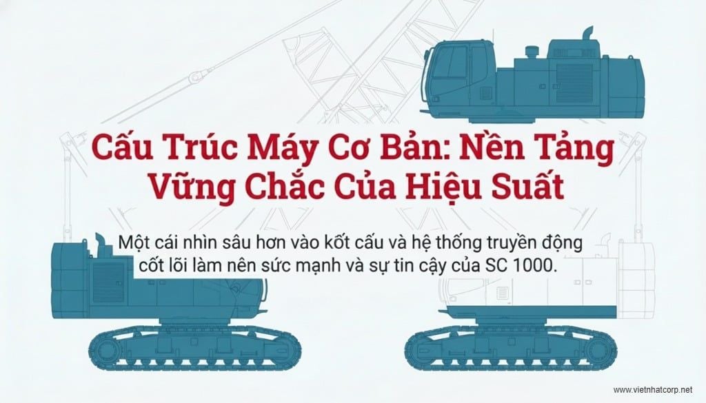 Hình ảnh sơ đồ minh họa cấu trúc cơ bản của xe cẩu bánh xích Sumitomo SC1000.