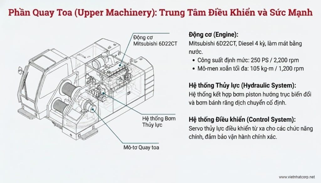 Hình ảnh sơ đồ chi tiết phần quay toa của Sumitomo SC1000 với các bộ phận chính.