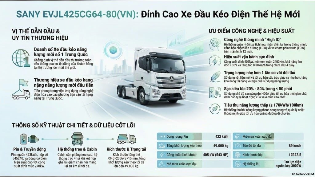 Thông số kỹ thuật Đầu kéo điện Sany 425 6x4