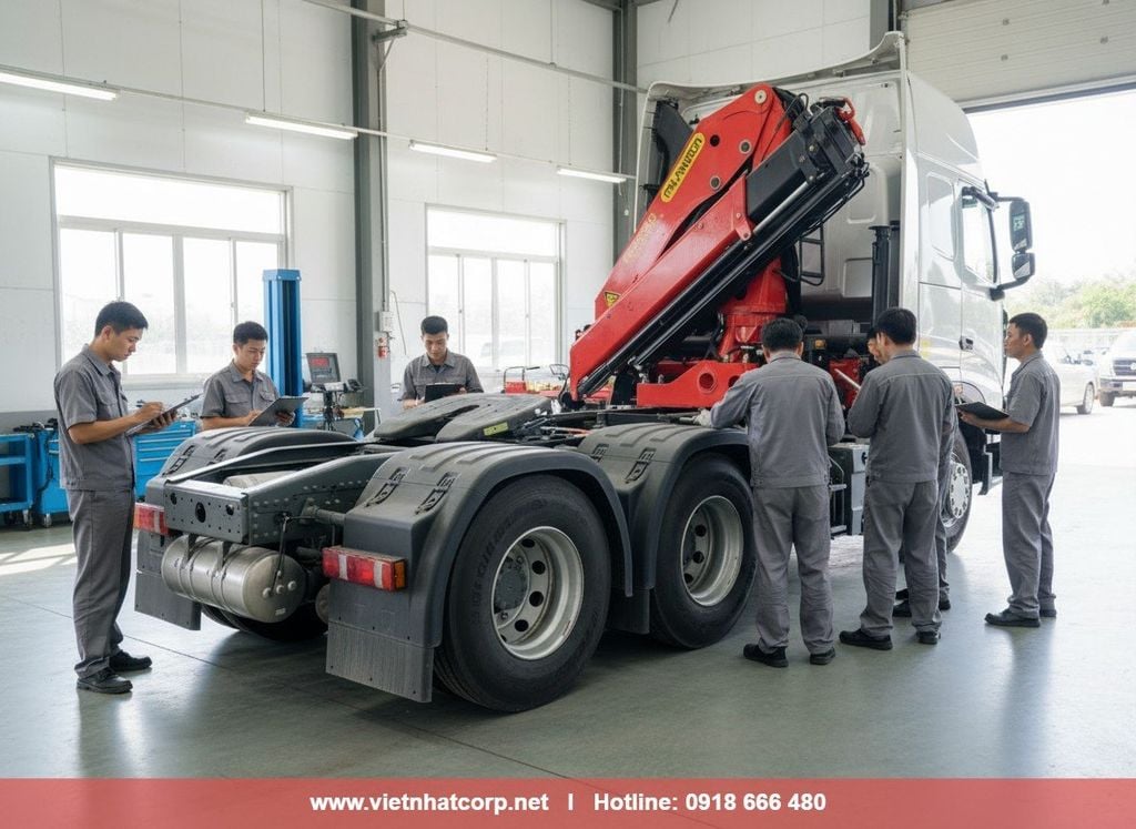 Đầu kéo
  gắn cẩu Palfinger PK23500C phục vụ vận tải nặng