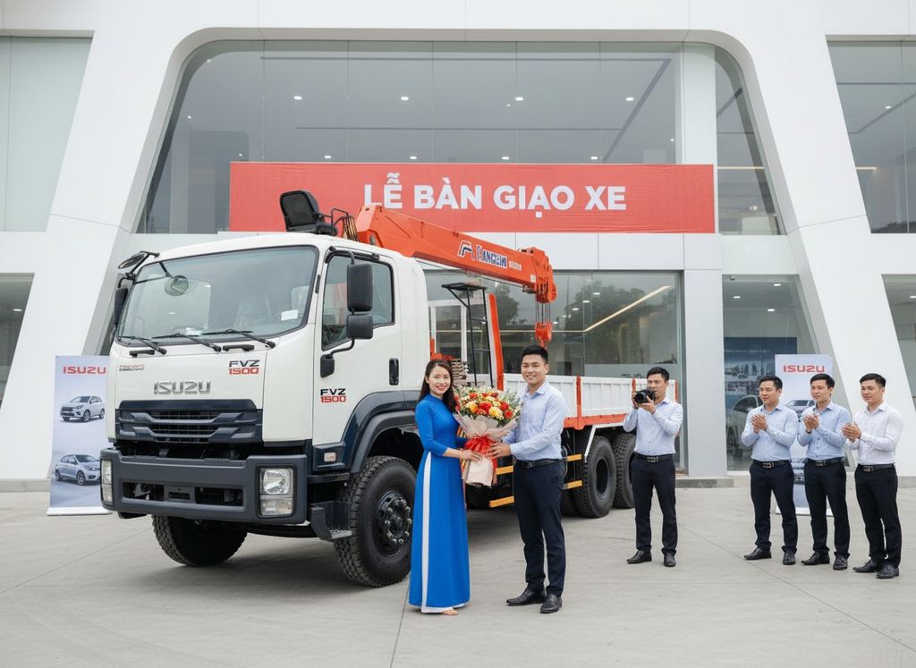 Xe tải gắn cẩu 8 tấn mẫu  ISUZU FVZ gắn cẩu Kanglim KS2056