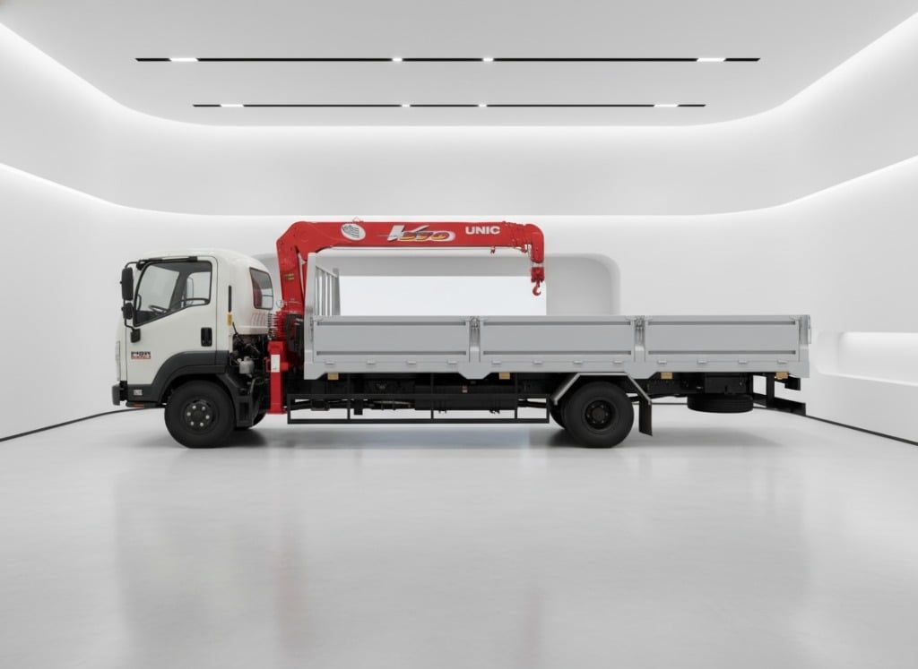 Thùng lửng Xe tải Isuzu FRR 5 tấn Cẩu URV375K  3 tấn 5 khúc