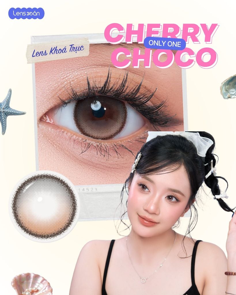 Only One Cherry Choco lens khóa trục màu nâu choco ánh hồng đào highlight cố định không xoay G.DIA 13.8mm