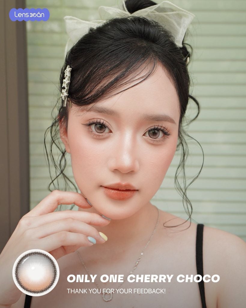 Only One Cherry Choco lens khóa trục màu nâu choco ánh hồng đào highlight cố định không xoay G.DIA 13.8mm