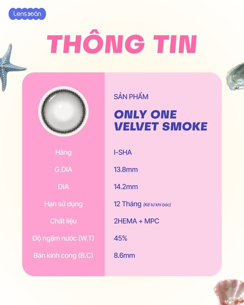 Only One Velvet Smoke lens khóa trục màu xám nhung ánh bạc highlight cố định không xoay G.DIA 13.8mm