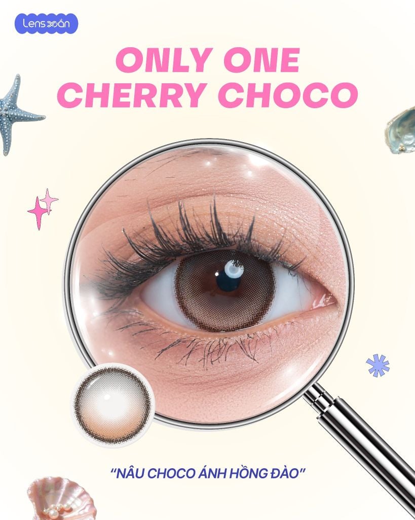 Only One Cherry Choco lens khóa trục màu nâu choco ánh hồng đào highlight cố định không xoay G.DIA 13.8mm