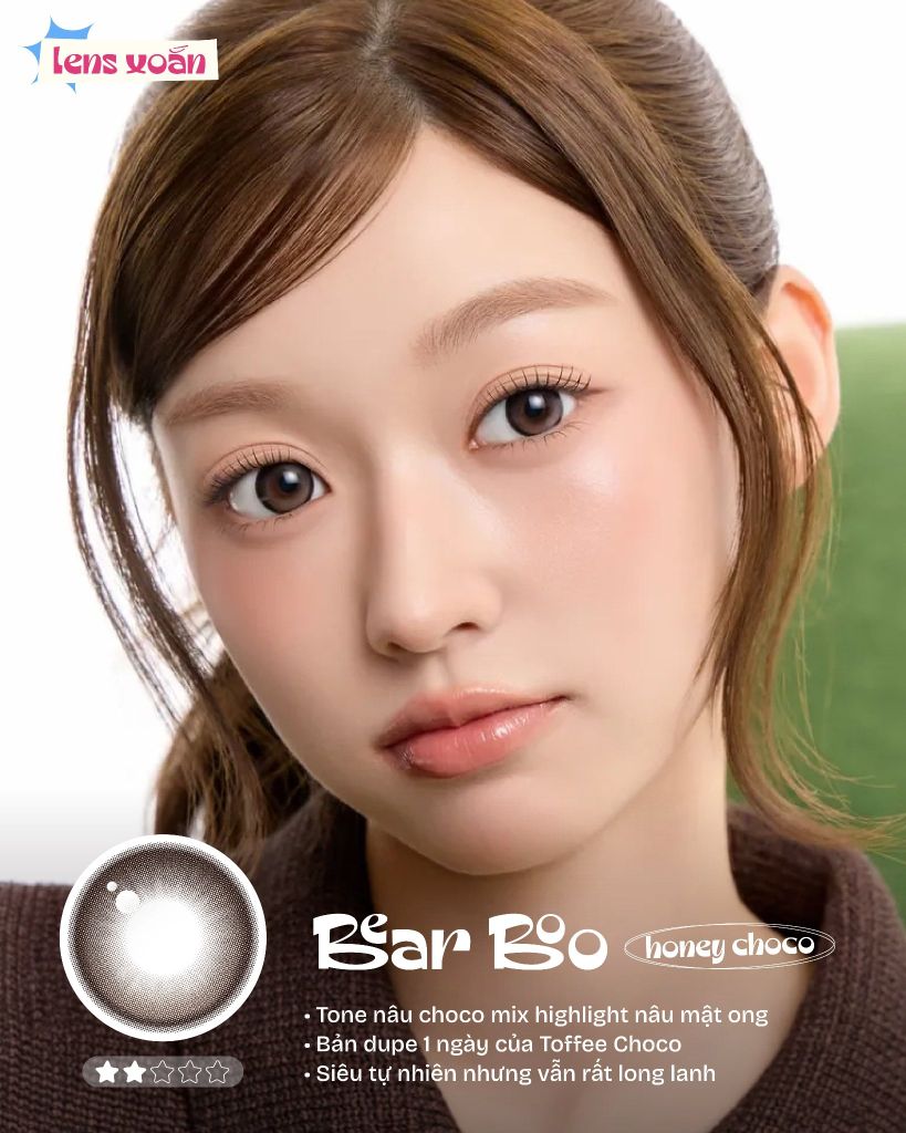 Bear Boo Honey Choco màu nâu choco highlight mật ong trên mắt người mẫu