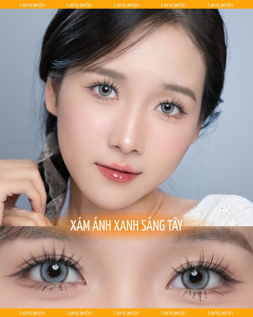 Lens Glint Gray xám ánh xanh pastel sáng tây cá tính