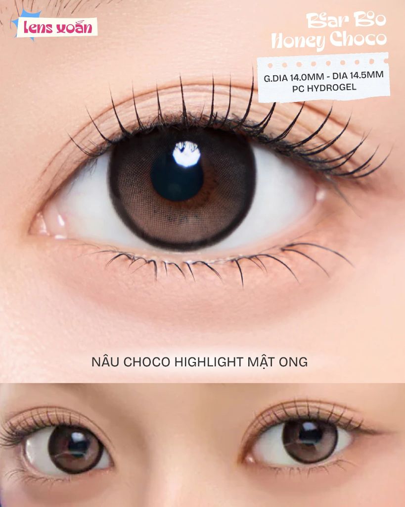 Cận cảnh mắt đeo Bear Boo Honey Choco G.DIA 14.0mm DIA 14.5mm
