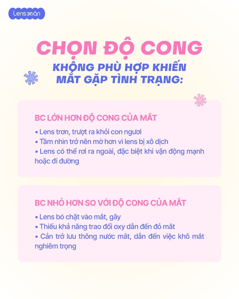 Hướng dẫn chọn Base Curve (B.C) phù hợp để tránh đeo lens bị trôi, đỏ mắt và khô mắt