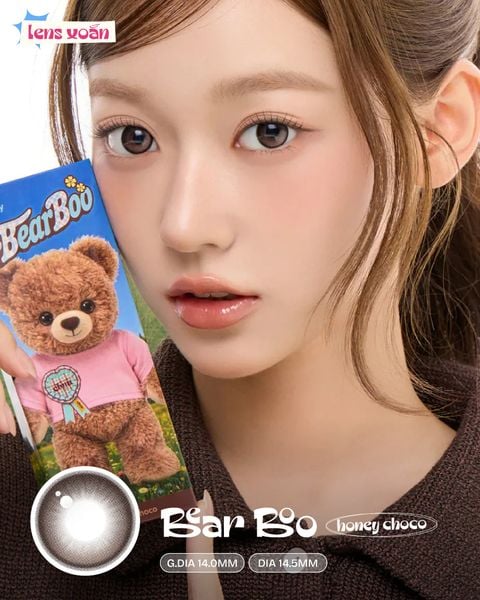Ảnh review màu lens Bear Boo Honey Choco trên mắt