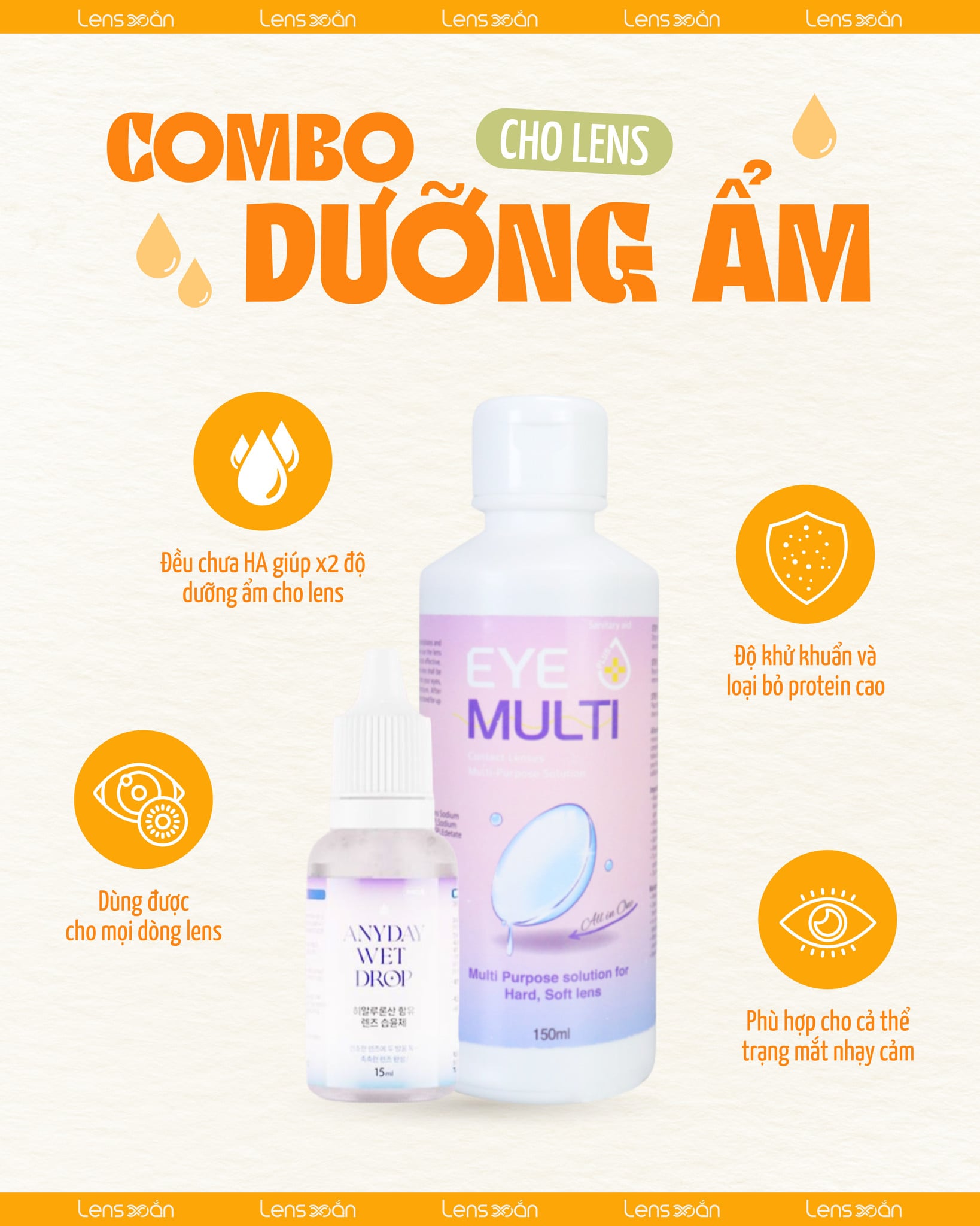 Bộ đôi dưỡng ẩm Eye Plus Multi & Nhỏ cấp ẩm Anyday – Combo chăm sóc lens chuyên sâu, cấp ẩm tối đa cho mắt nhạy cảm.