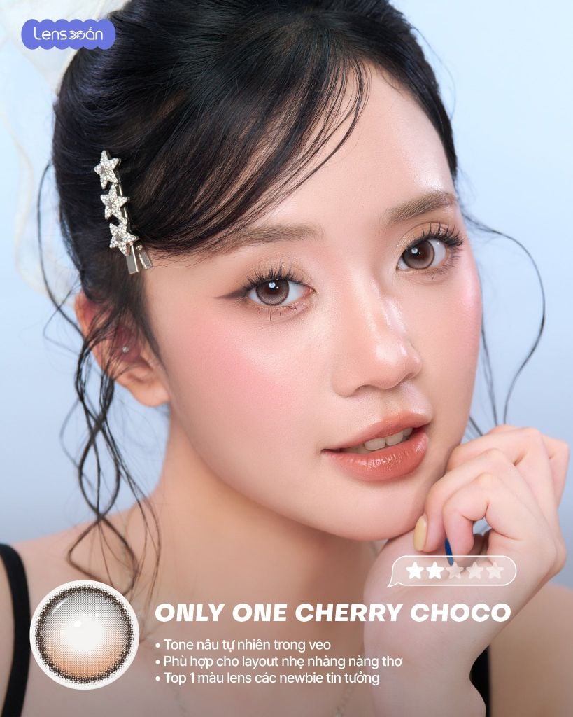 Only One Cherry Choco lens khóa trục màu nâu choco ánh hồng đào highlight cố định không xoay G.DIA 13.8mm