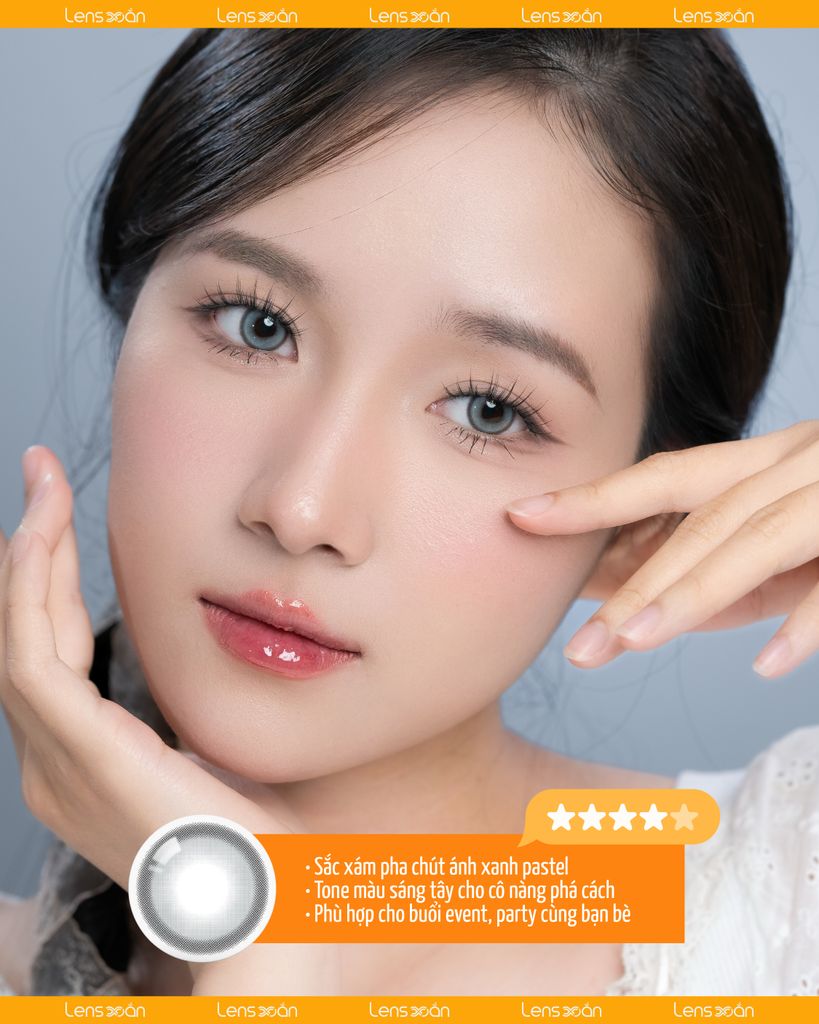 Lens Glint Gray xám ánh xanh pastel sáng tây cá tính