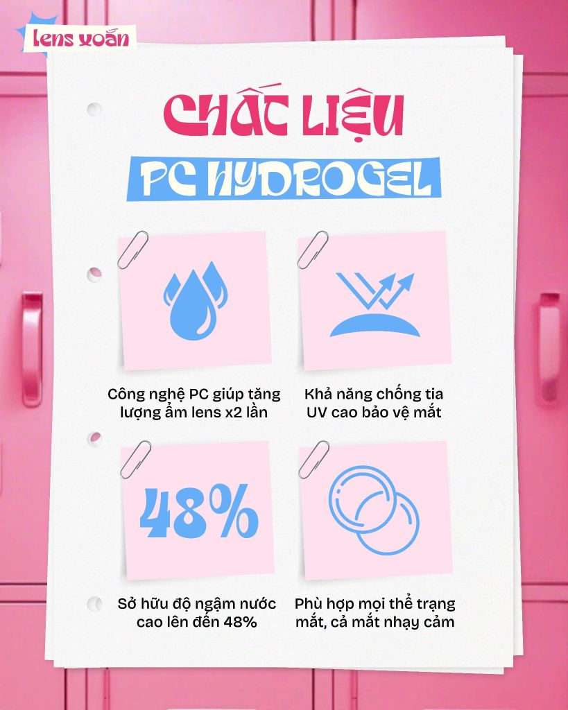 Infographic chất liệu PC Hydrogel và độ ngậm nước 48% của Bear Boo Honey Choco