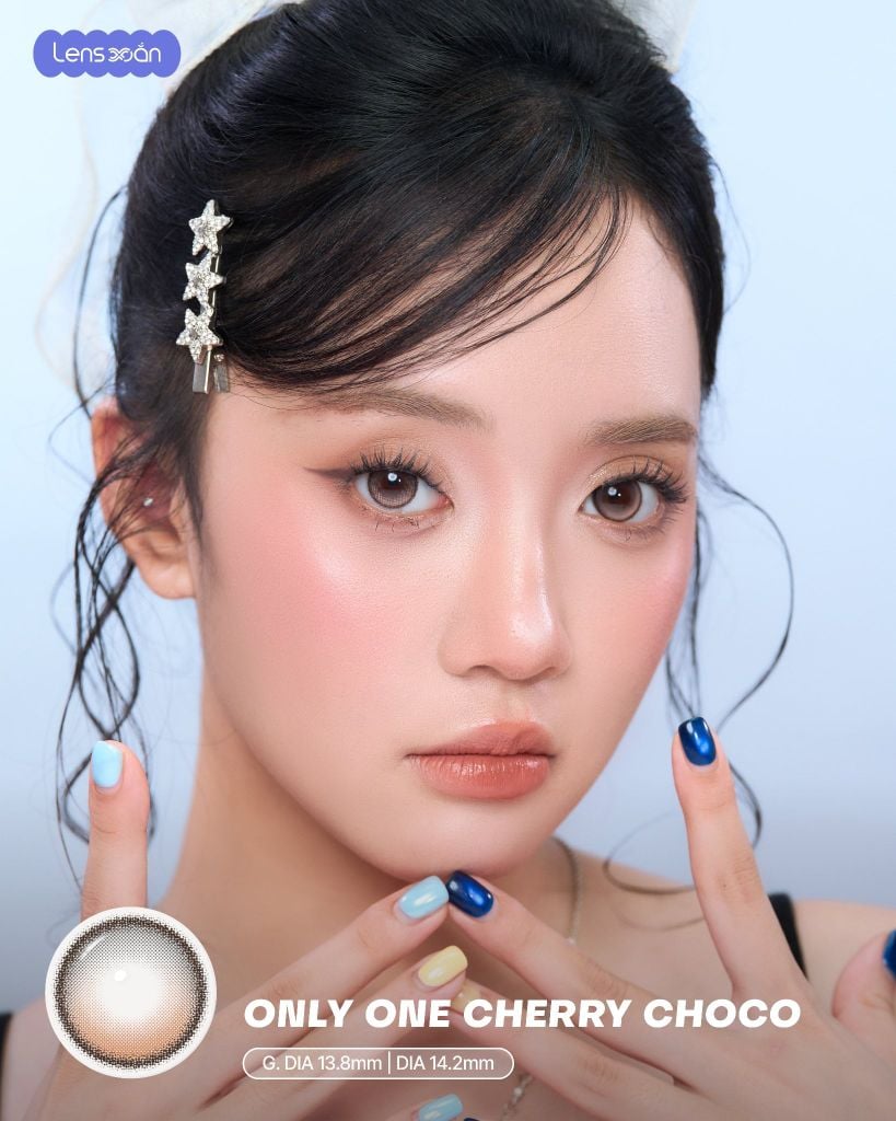 Only One Cherry Choco lens khóa trục màu nâu choco ánh hồng đào highlight cố định không xoay G.DIA 13.8mm