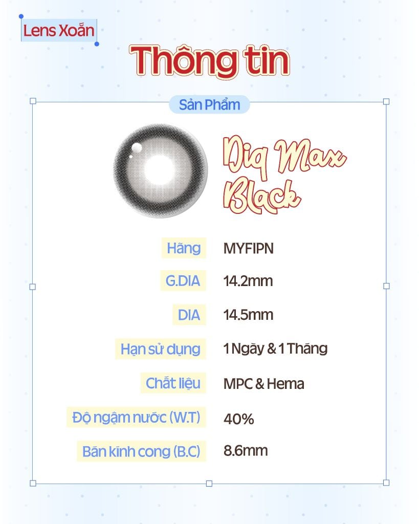 DIQ Max Black - Lens đen búp bê giãn lớn