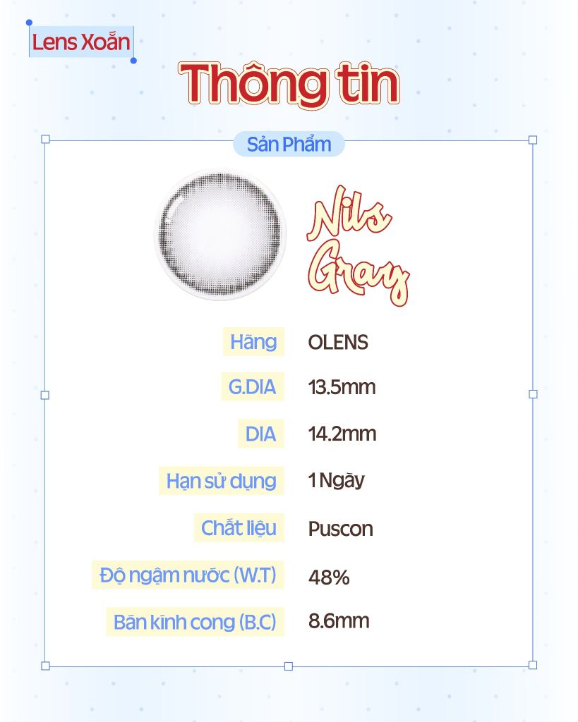 Nils Gray – OLENS – Lens xám ánh xanh trong trẻo