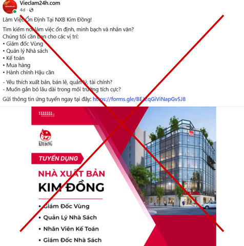 CẢNH BÁO GIẢ MẠO NHÀ XUẤT BẢN KIM ĐỒNG TRÊN FACEBOOK VIECLAM24H.COM