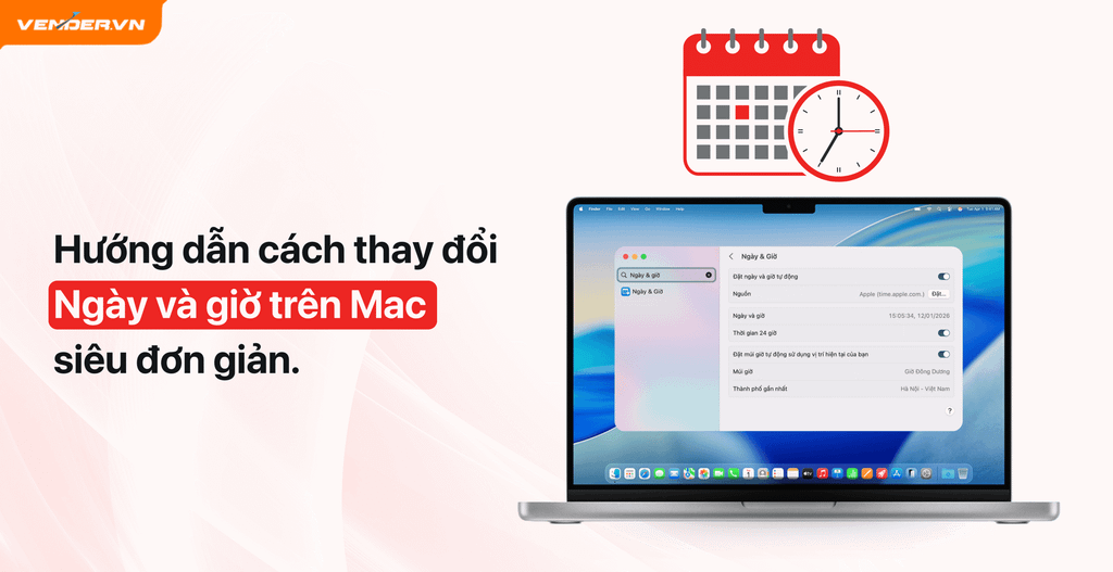 Cách cài đặt thay đổi ngày, giờ, giây,... hiển thị trên máy Mac