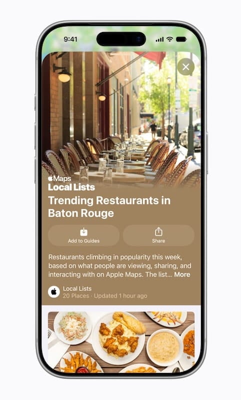 Tìm kiếm địa điểm với Local Lists dành cho người dùng Bản Đồ Apple ở Hoa Kỳ.