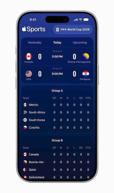 Ứng dụng Apple Sports miễn phí trên iPhone dành cho người hâm mộ thể thao.