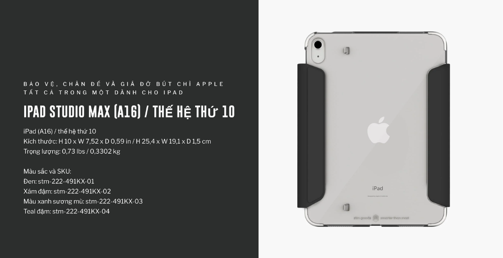 Mua ngay ốp lưng STM Studio Max cho iPad gen 11 (A16) và gen 10 tại Vender