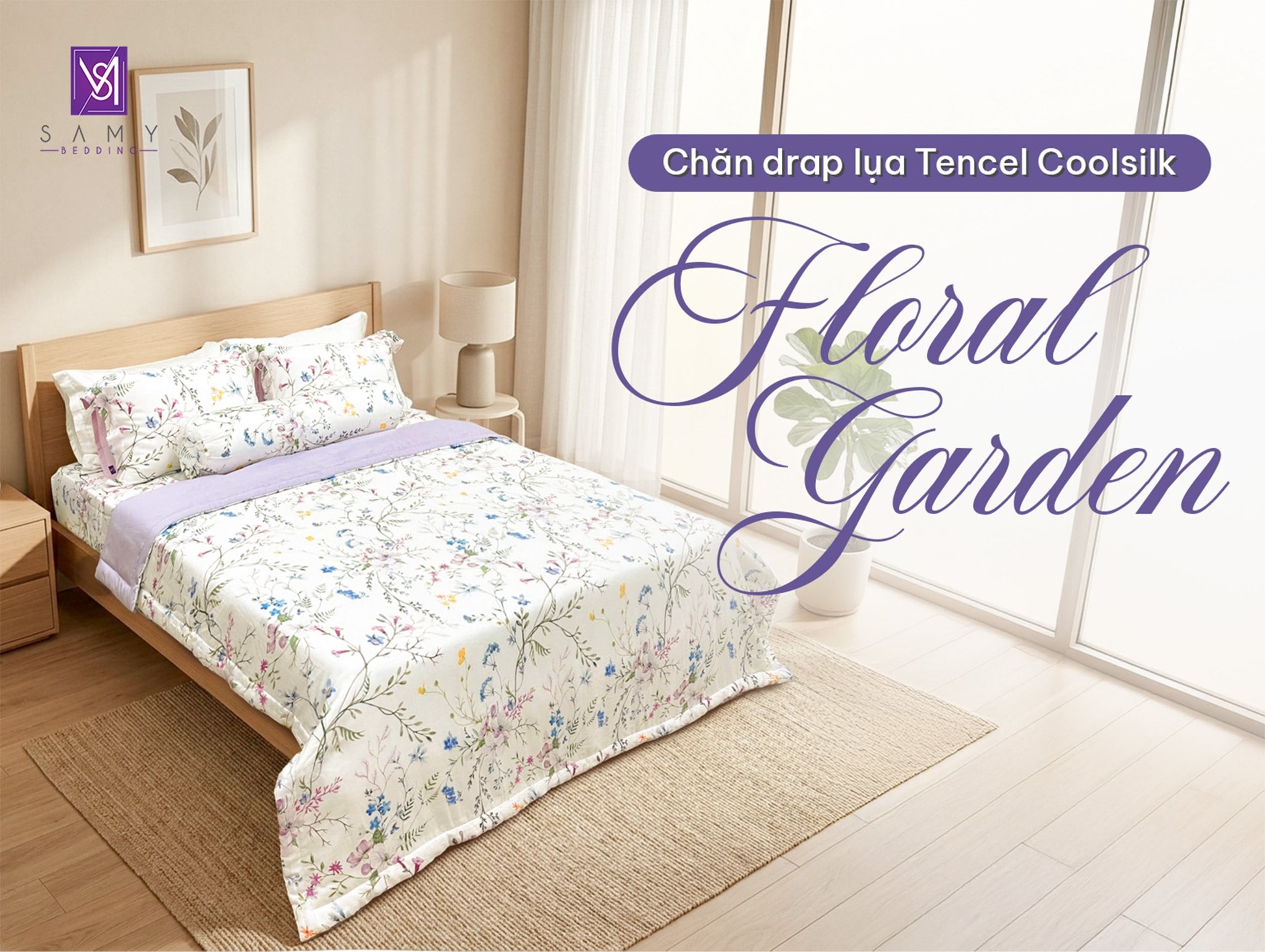 CHĂN DRAP TENCEL COOLSILK FLORAL GARDEN - KHU VƯỜN BÌNH YÊN CHO GIẤC NGỦ MÙA HÈ
