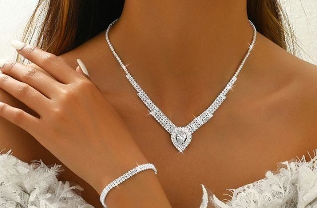 Bộ Trang Sức Cưới Vàng Trắng Cao Cấp Sang Trọng