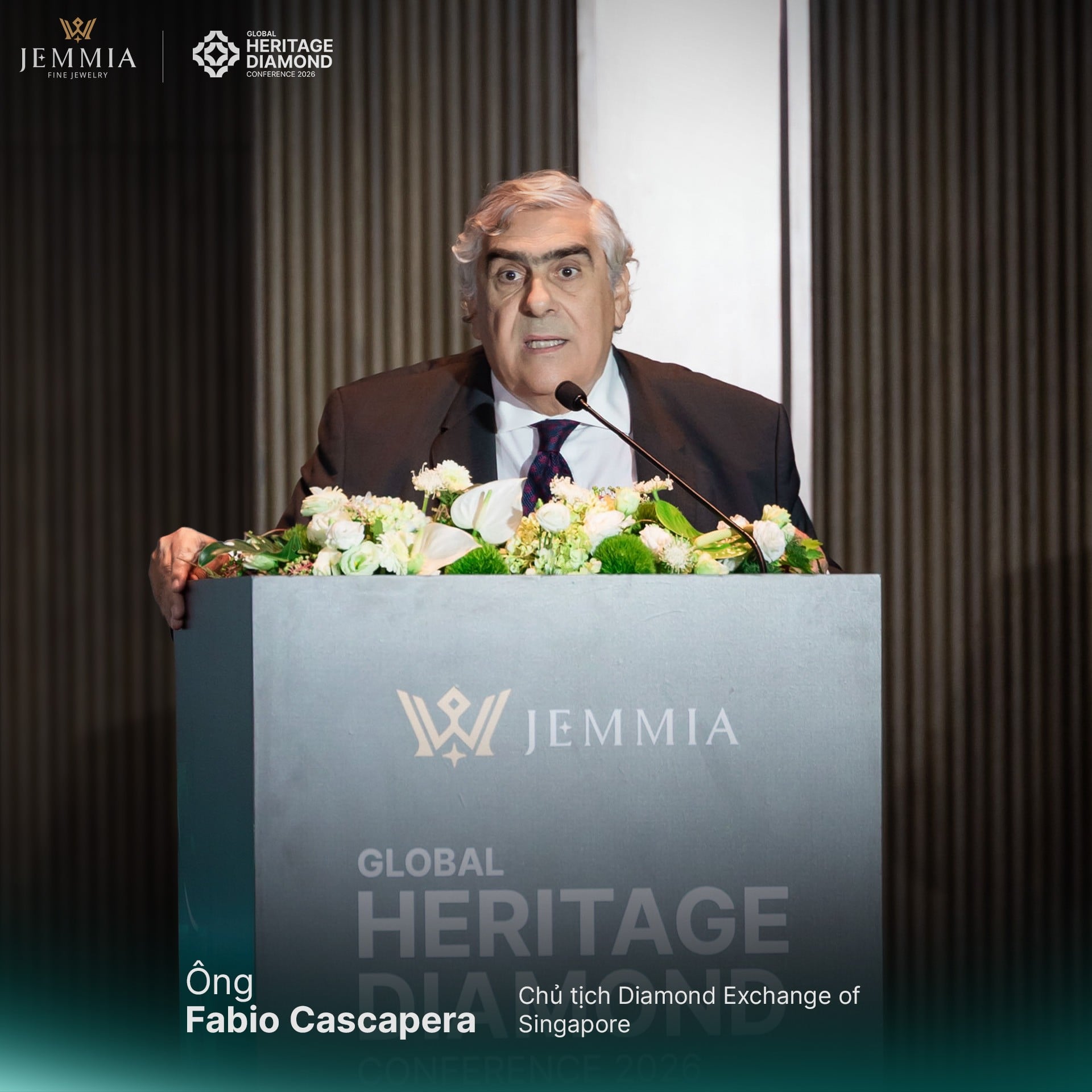 Trong bài phát biểu tại Heritage Diamond Conference 2026, ông Fabio Cascapera - Chủ tịch Sở Giao dịch Kim cương Singapore đưa ra nhiều nhận định đáng chú ý về tương lai ngành kim cương.