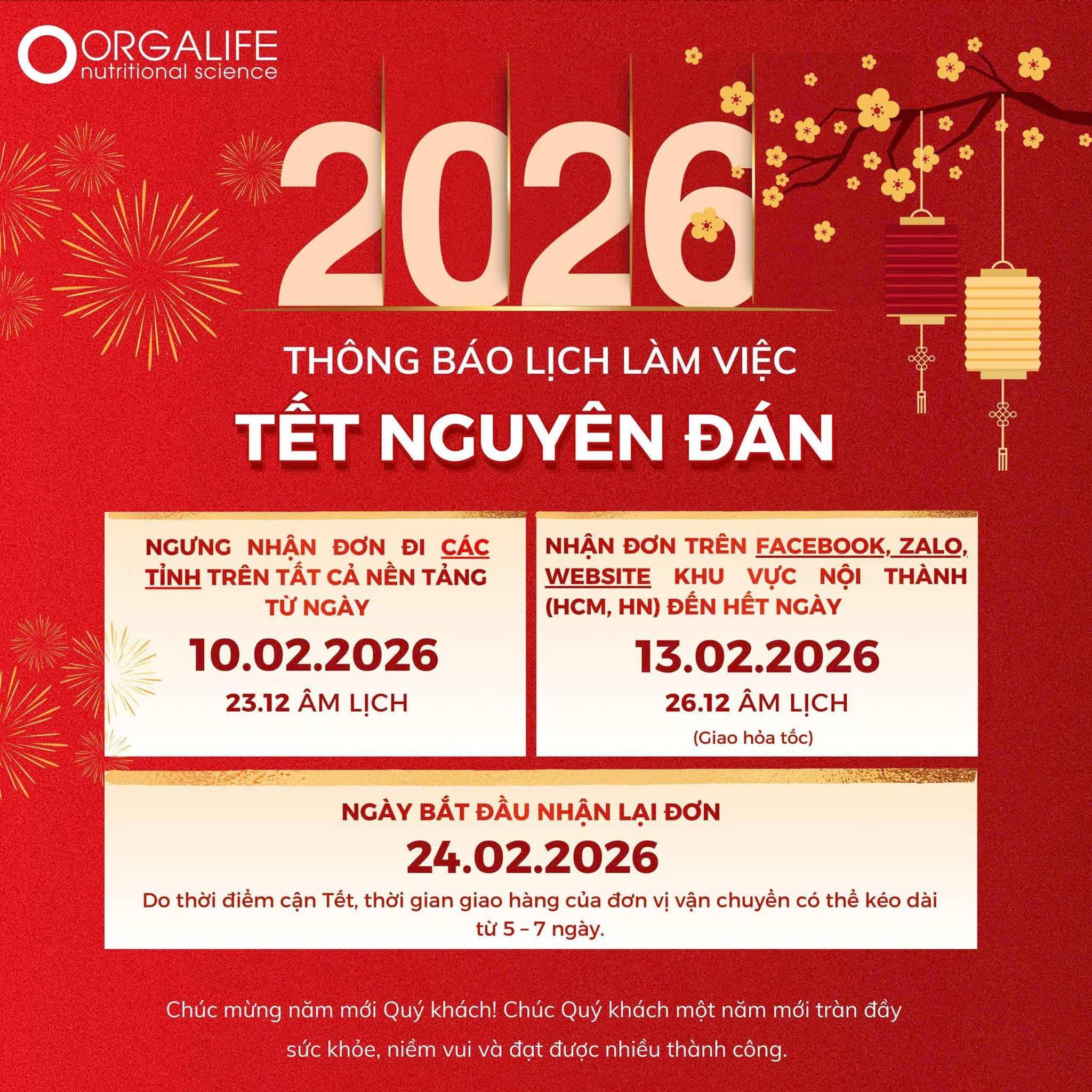THÔNG BÁO LỊCH NGHỈ TẾT NGUYÊN ĐÁN 2026 – ORGALIFE