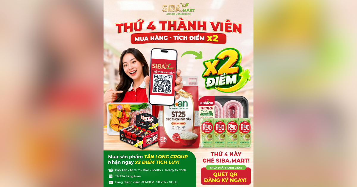 Thứ Tư thành viên SIBA.MART - Nhân đôi điểm mỗi tuần