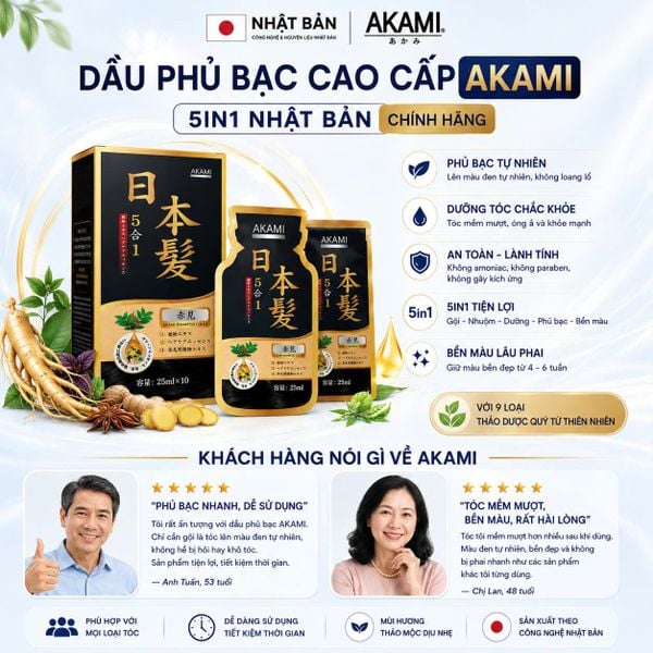 [1 Hộp 10 Gói Cao Cấp] Dầu gội phủ bạc cao cấp AKAMI 5in1 Nhật Bản 250ml, nhuộm tóc thảo dược X10 tự nhiên