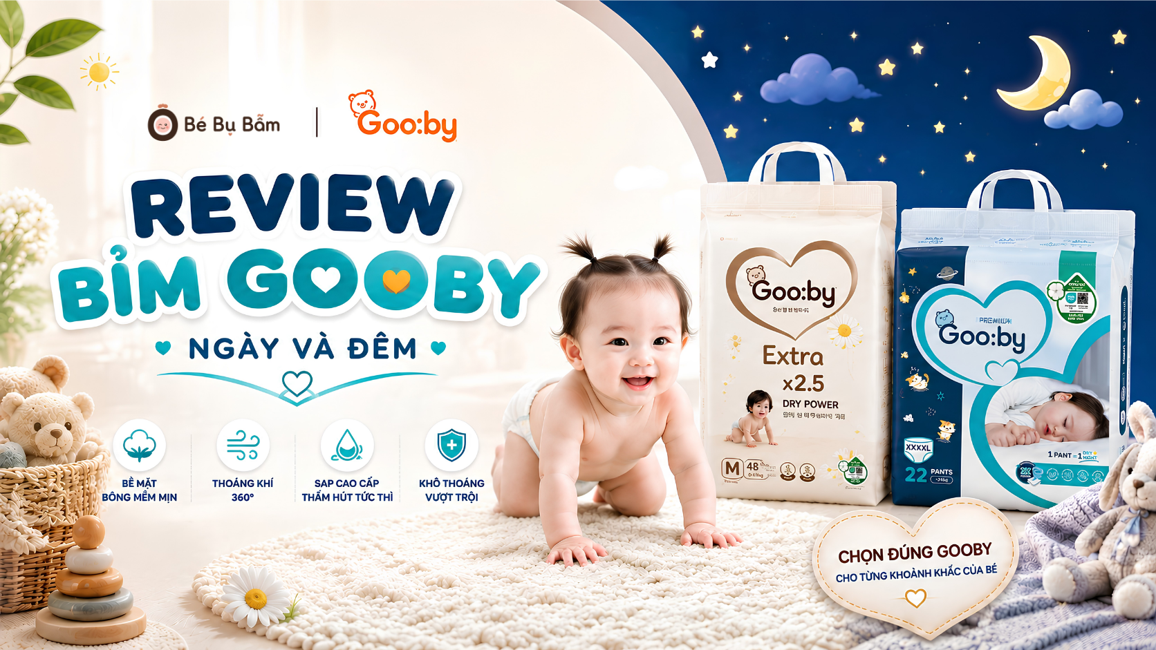Tã bỉm Gooby ngày và đêm: nên chọn loại nào cho bé?