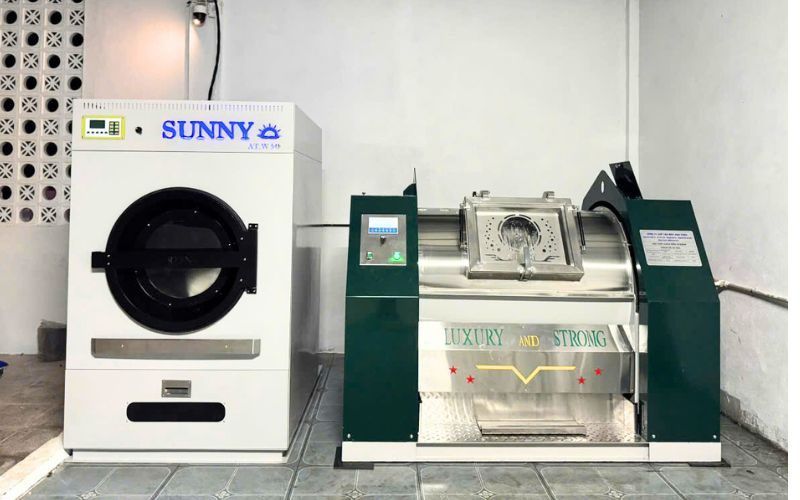 Máy giặt CN 50kg 3 pha chân mềm, máy sấy CN 50kg 3 pha-điện tới Diễn Châu, Nghệ An