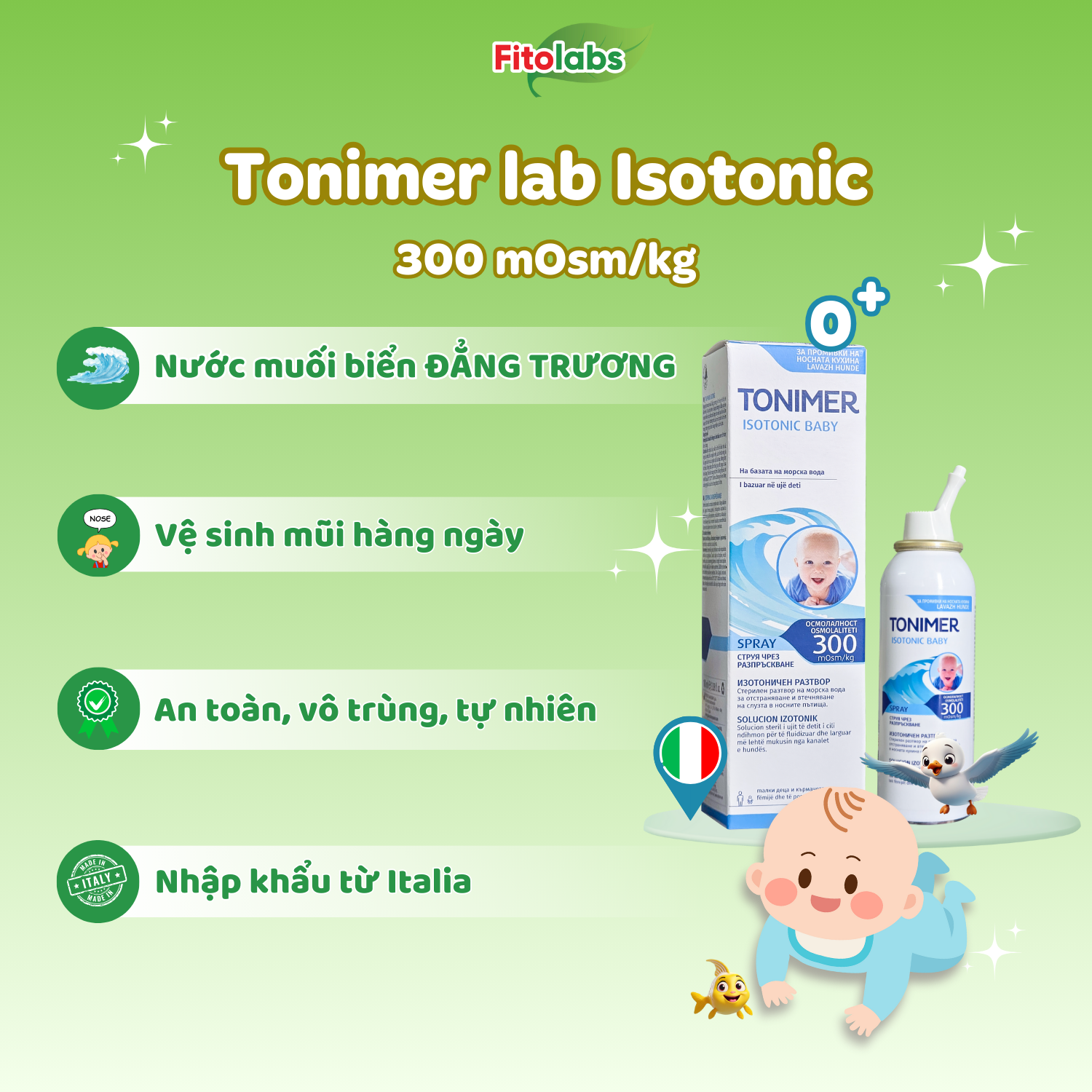 Tonimer lab Isotonic Baby Spray - Xịt mũi đẳng trương 300 mOsm/kg