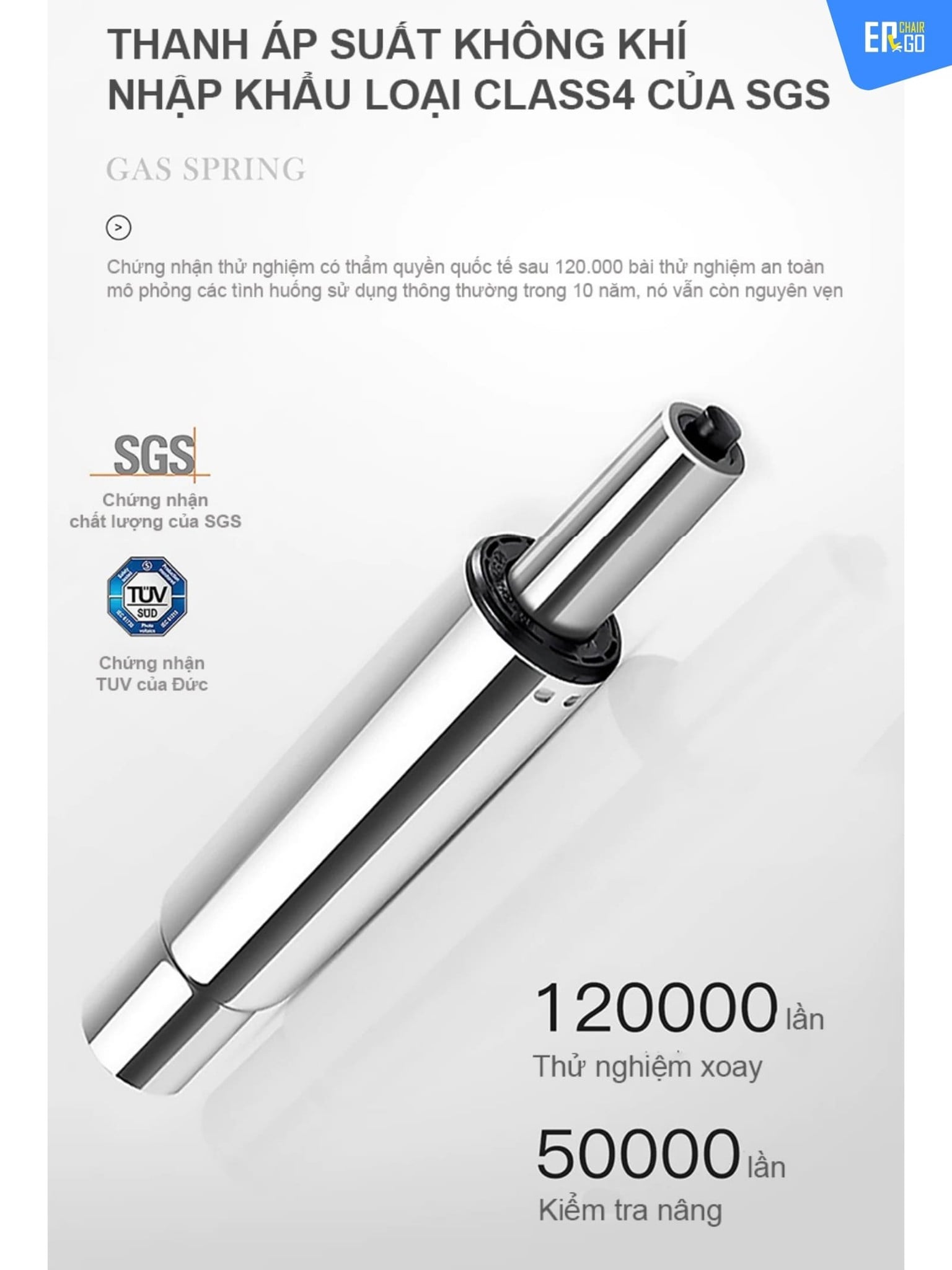 Ghế công thái học B-Chair BC-007F có Piston Class 4 Rod Samhongsa đạt chuẩn SGS, BIFMA X5.1, nâng hạ bền bỉ