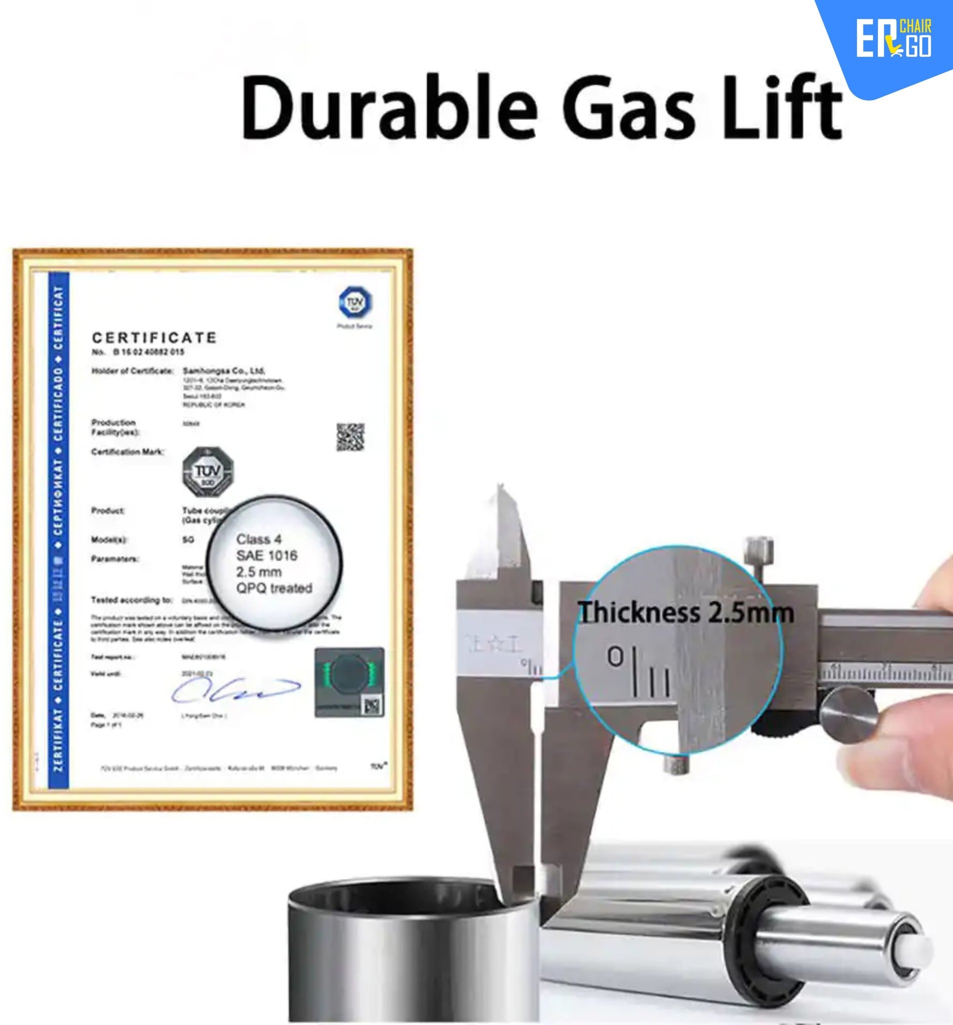 Piston của Bchair B-103F-16L được lựa chọn theo chuẩn Class 4, là cấp độ cao nhất về độ an toàn và độ bền hiện nay cho ghế công thái học văn phòng. Đây là bộ phận giúp duy trì sự cân bằng của ghế, giữ vai trò quyết định khả năng nâng hạ mượt mà, giữ nguyên vị trí đã chọn mà không tụt xuống hoặc kẹt sau thời gian dài sử dụng, đảm bảo toàn bộ chuyển động điều chỉnh luôn ổn định và không phát sinh tiếng động bất thường.   Điểm nổi bật của piston này nằm ở khả năng chịu lực lớn và vận hành lâu dài mà không xuống cấp. Sản phẩm đã đạt chứng nhận BIFMA X5.1, tiêu chuẩn khắt khe của Mỹ dành cho thiết bị văn phòng về độ bền, độ an toàn cũng như tính ổn định trong môi trường sử dụng liên tục. Chứng nhận này cũng đồng thời xác nhận khả năng chống cháy nổ được tích hợp sẵn (do đây là Piston khí), giúp hạn chế tối đa rủi ro kỹ thuật trong các tình huống nhiệt độ hoặc áp suất thay đổi bất thường.