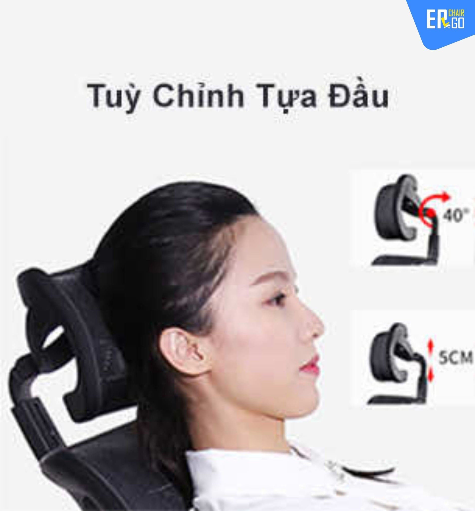 Ghế công thái học BChair B-801L phiên bản lưới (sẵn gác chân) có Tựa đầu độc lập kích thước lớn, điều chỉnh 2D nâng hạ 5cm, xoay nghiêng 40°