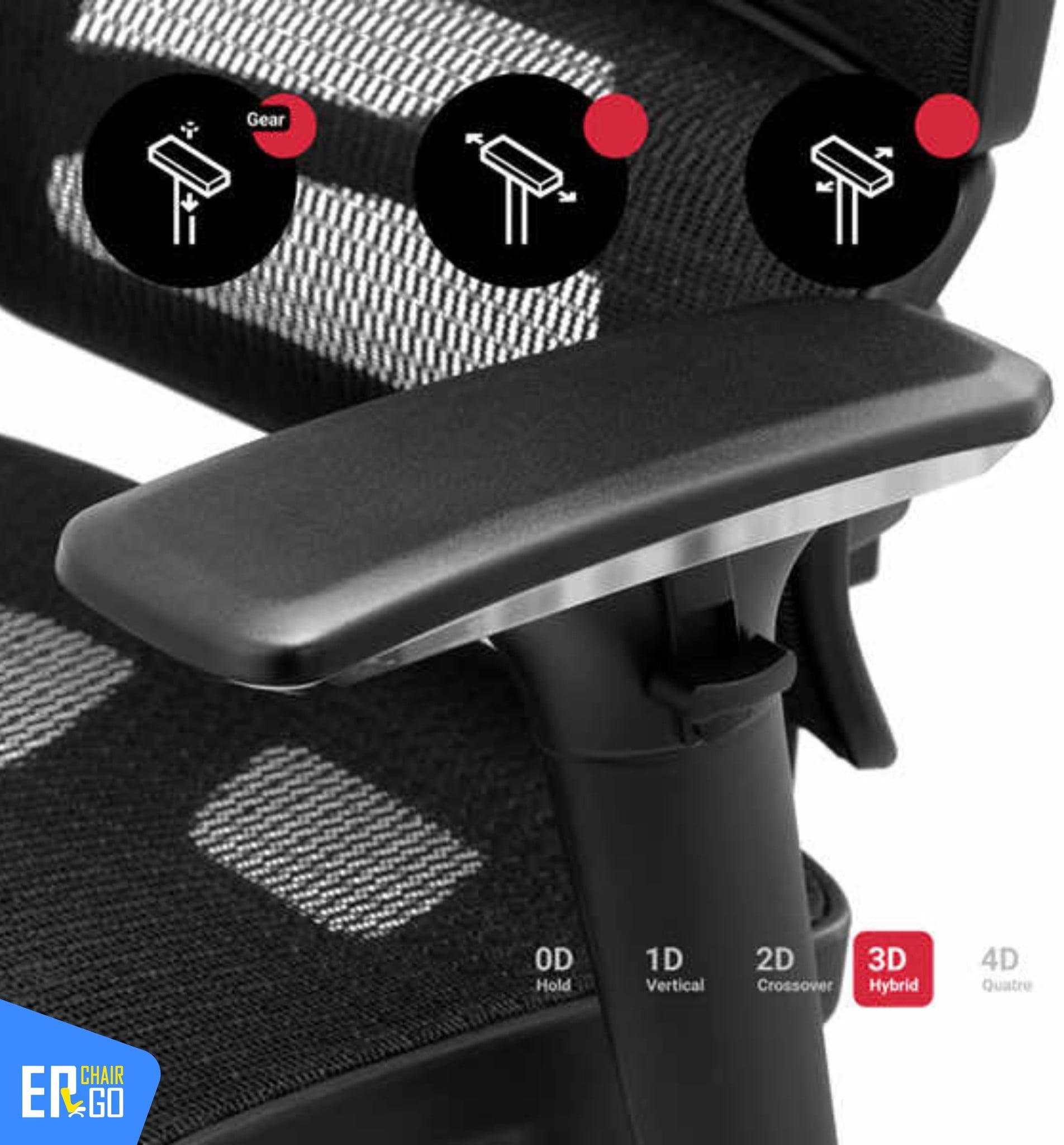 Ghế công thái học BChair B-801L phiên bản lưới (sẵn gác chân) có Tay ghế 3D phối hợp nhôm đúc và PU mềm, điều chỉnh 2D