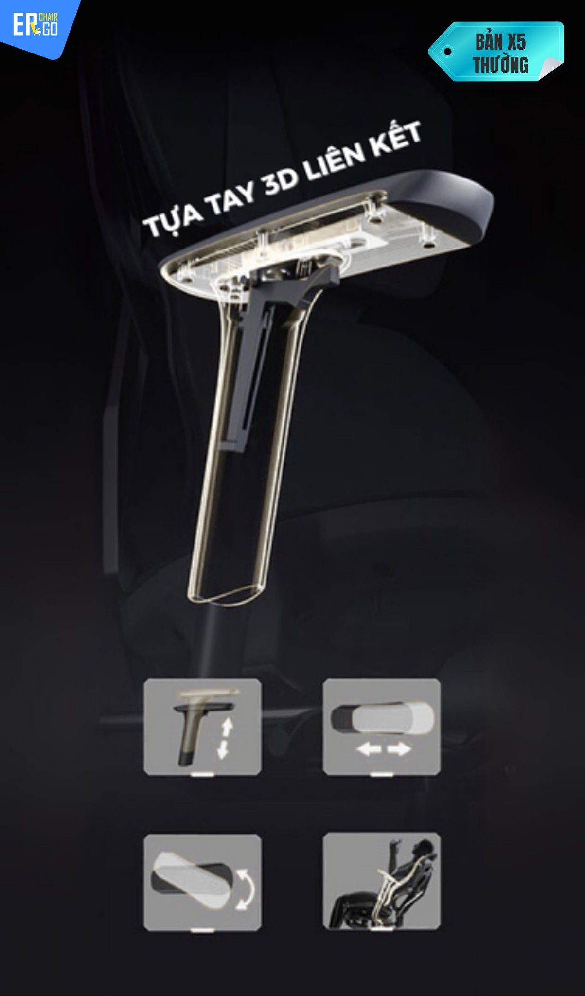 Ghế Công Thái Học Gami X5 (bản pro và bản thường) có Tay ghế điều chỉnh 3D trên bản thường và 5D trên bản Pro